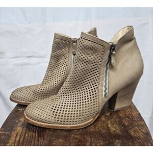 Paul Green Bonzai Tan Perforated Sisal Nubuck Ankle Boot US Size 10 / UK 7.5